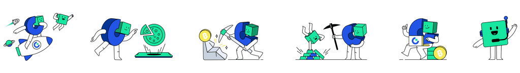 Various poses of Gatsby and Blocky, Gate.io’s New Mascots